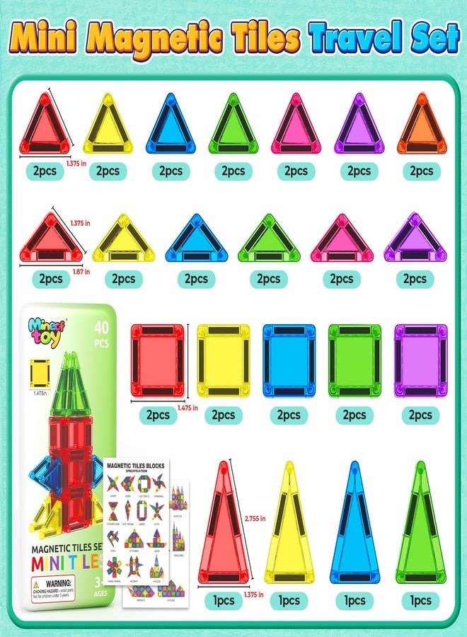 Minecftoy 40PCS Mini Magnetic Tiles Toddler Travel Essentials Toys with Case Set, Magnetic Building Blocks Kids Games, Montessori Preschool Education Sensory Toys for 3 4 5 Year Old Boys Girls Birthday Gifts - Image 3